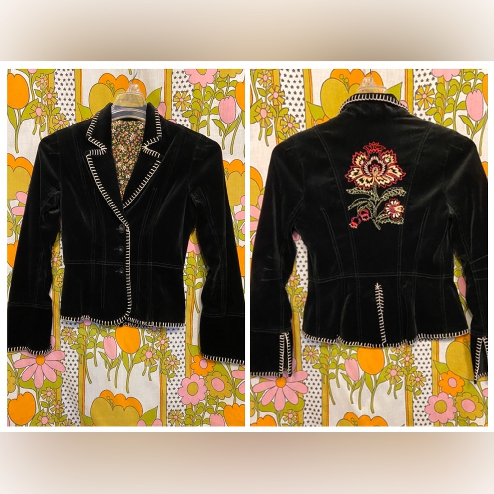 bebe Black Velvet Embroidered Blazer
